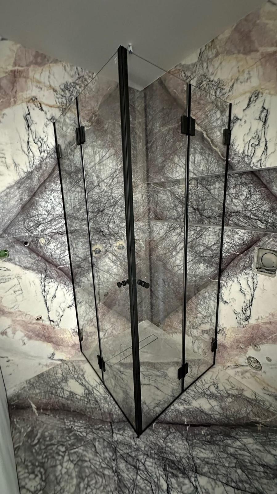 Black framed neo-angle shower enclosure