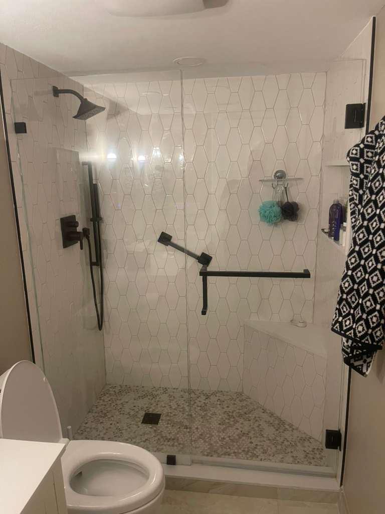 Matte black shower glass door installation