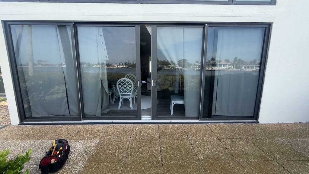 Dark framed sliding glass door replacement