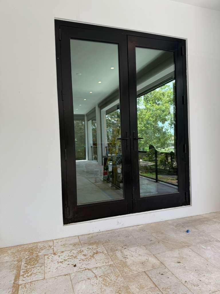 Black framed patio glass door repair