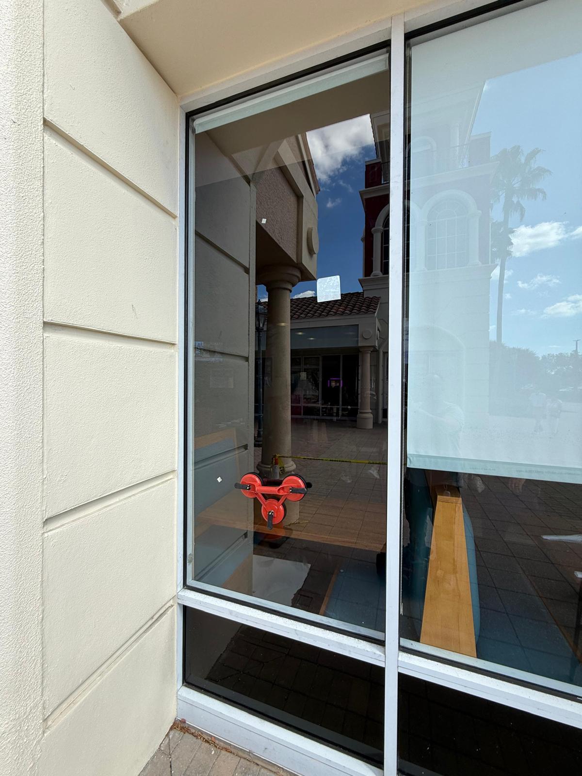 Large storefront glass panel replacement